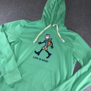 Life is Good Mens Hiking Jake Backpack Graphic Hoodie Green Size M‎ Medium